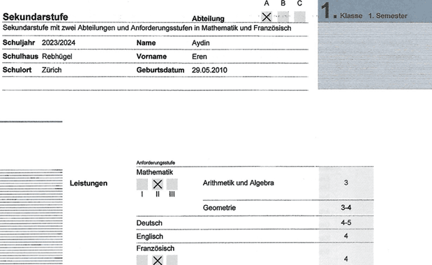 Erste Klasse der Sekundarschule